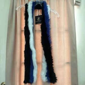 NWT Dana Stein Tri-Color Rabbit Fur Scarf